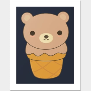 Kawaii Cute Ice Cream Bear T-Shirt Posters and Art